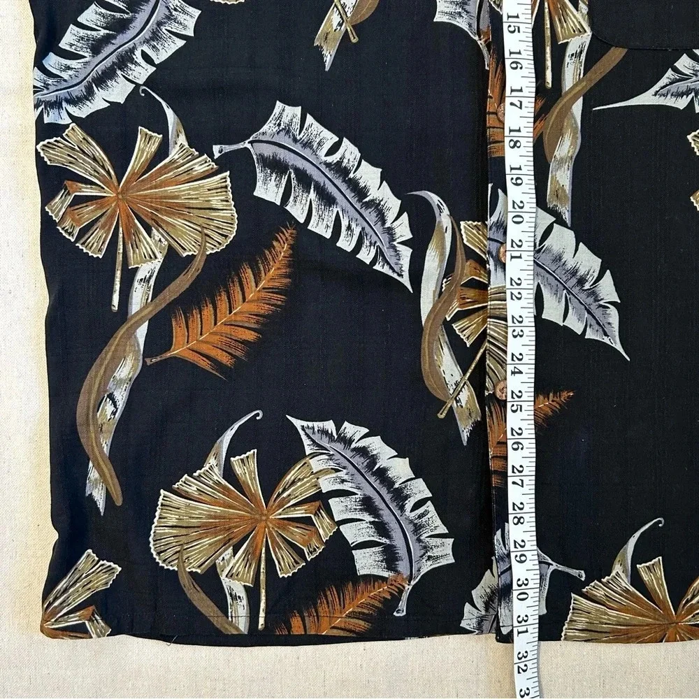 Vtg Paradise Coves Mens Blk Printed 100% Silk Button-Down Hawaiian Shirt Size XL